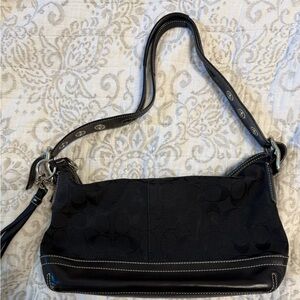 Vintage Coach Black Signature Demi Baguette Shoulder Bag